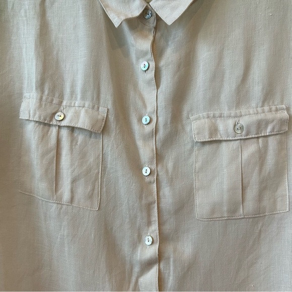 Rachel & Zoe Off-White 100% Linen Button Up Short Sleeve Blouse Sz M Pockets - Picture 2 of 7